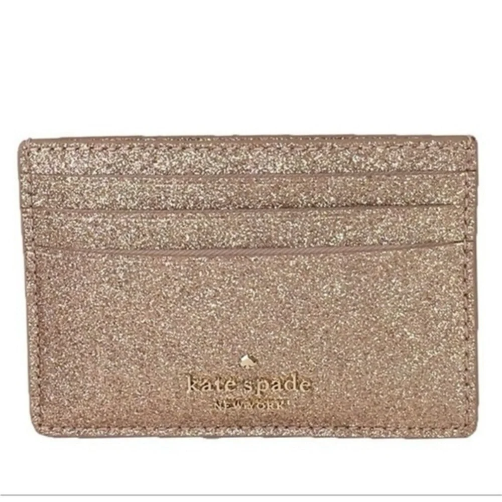 Kate Spade Gold Glitter Card Wallet Slim Card Case NWT